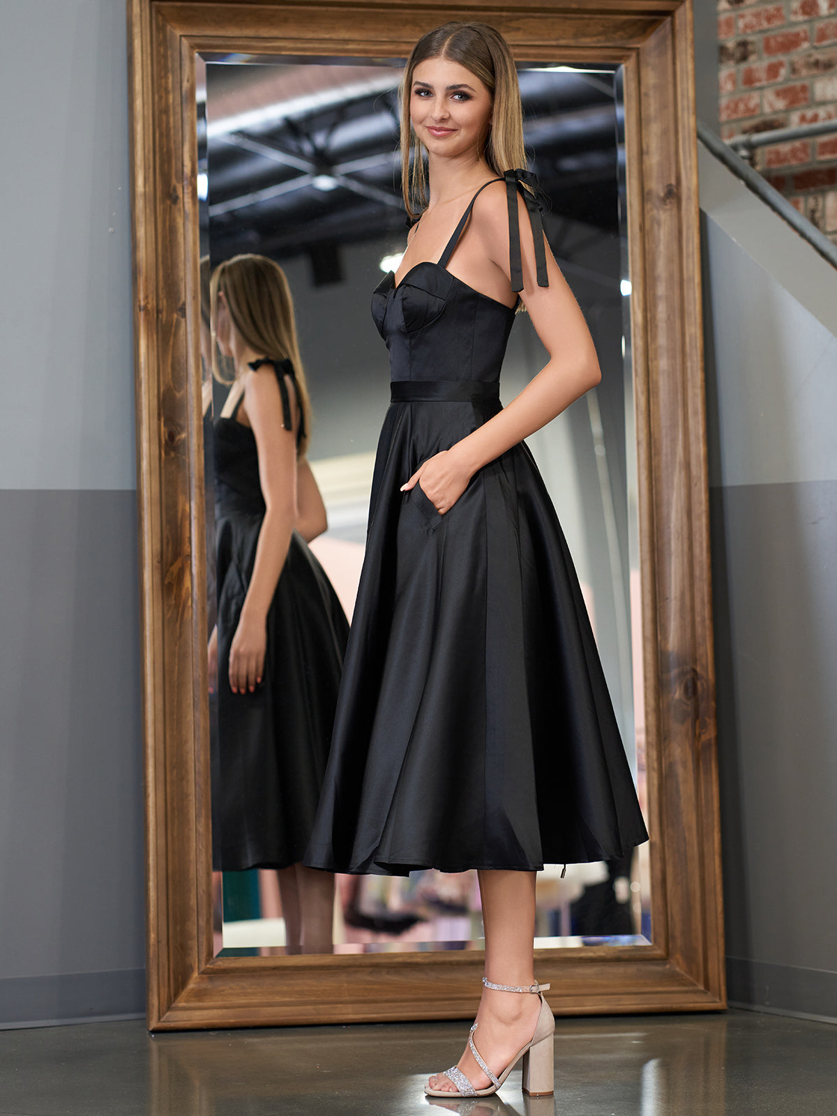 Chic Nova Satin Tea LengthDress
